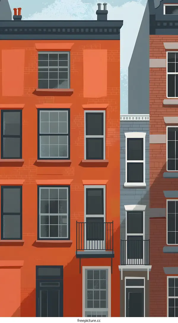 Modern Illustration of Brick Row Houses