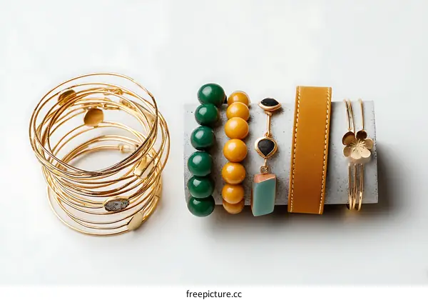 Assorted Bracelets Stacked on Display