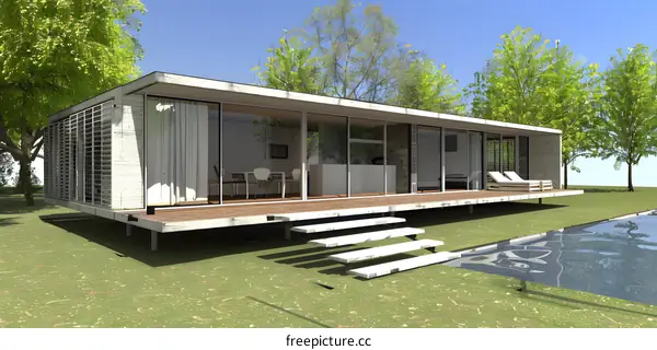 Modern Concrete House with Swimming Pool and Deck