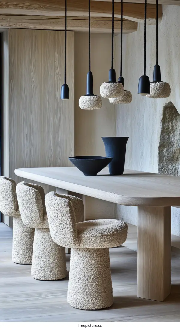 Modern Dining Area with Unique Pendant Lights