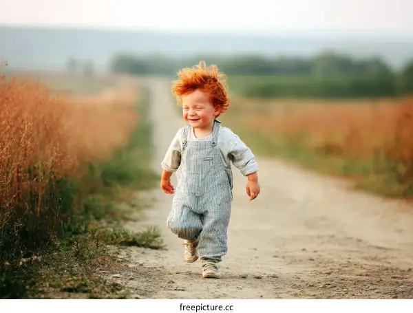 Adorable Toddler Running in a Countryside Path