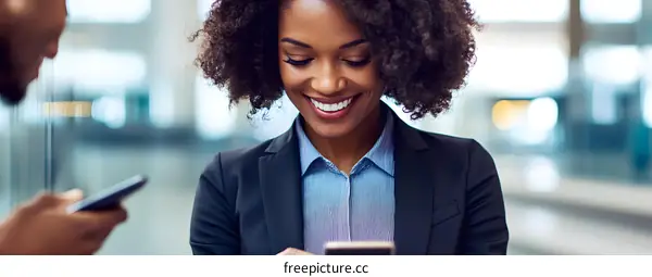 Smiling Businesswoman Using Smartphone