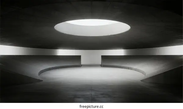 A Minimalist Concrete Interior with a Circular Skylight