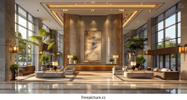 Modern Hotel Lobby Interior Design Illustration