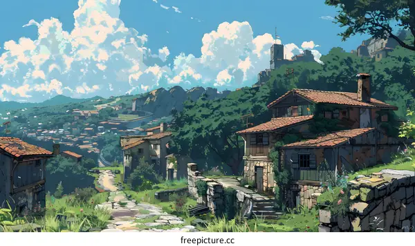 fantasy village on a hill