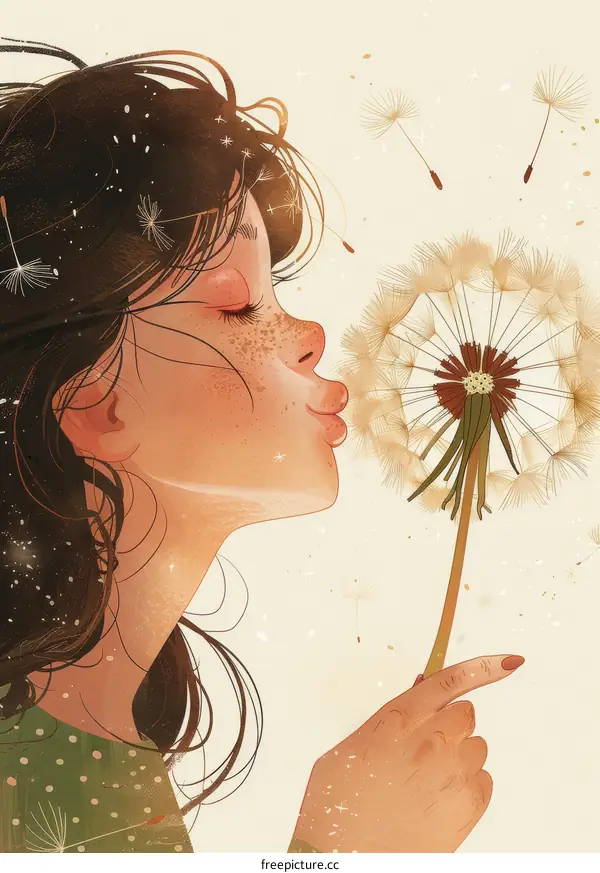 A girl blowing a dandelion