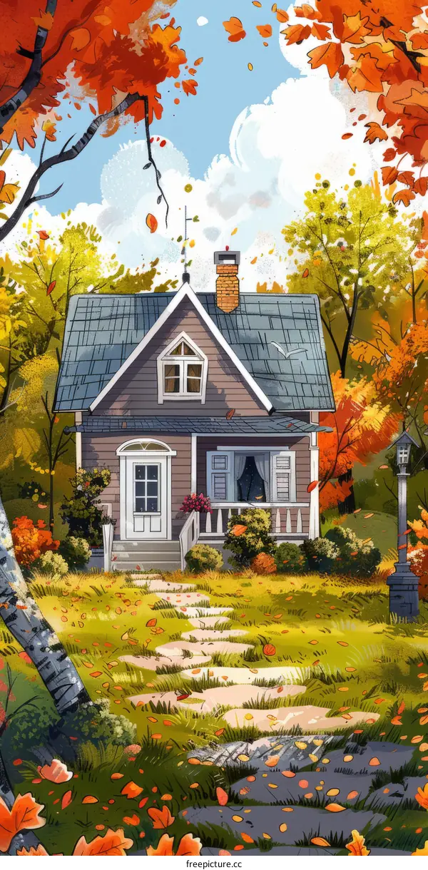Small cottage in autumn forest