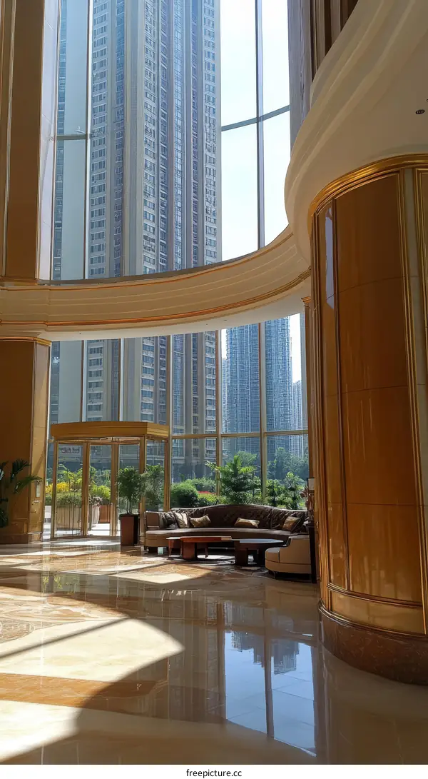 Luxury Hotel Lobby with Panoramic City Views