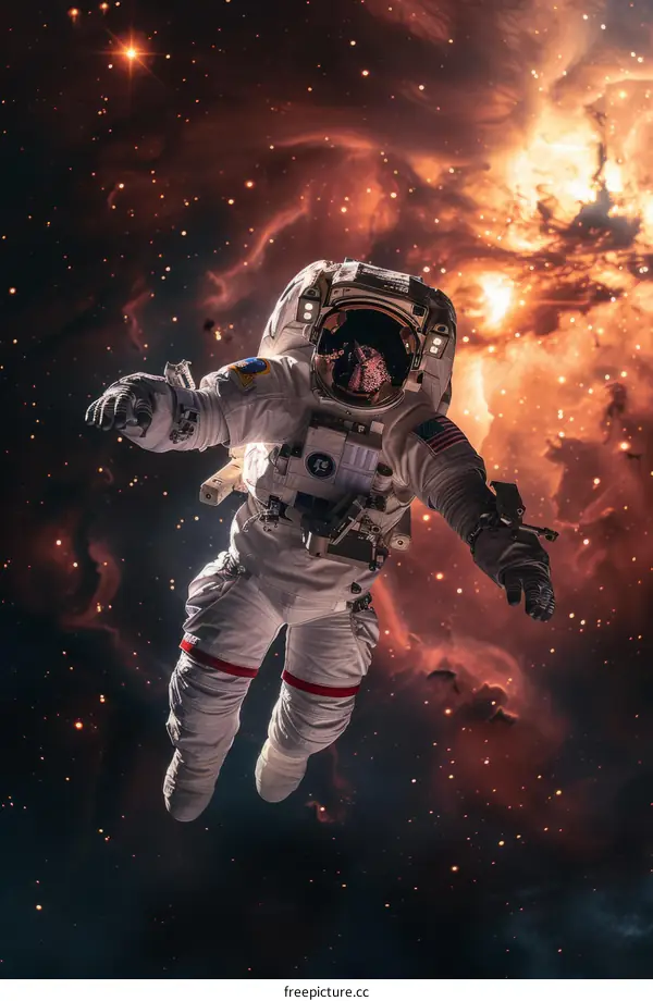 Astronaut in a spacesuit floating in the vastness of space