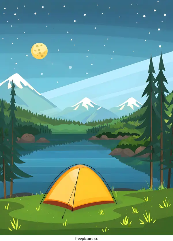 Camping by the lake under a starry night sky