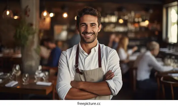 Portrait of a smiling waiter in a restaurant