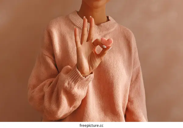 Woman in a Light Peach Sweater Holding a Small Heart