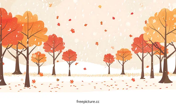 Autumn Trees Snow Illustration