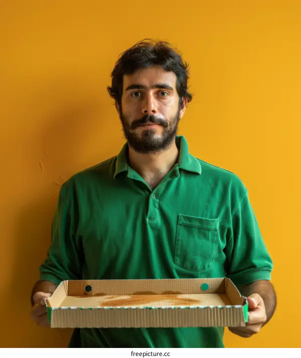 Man holding an empty pizza box