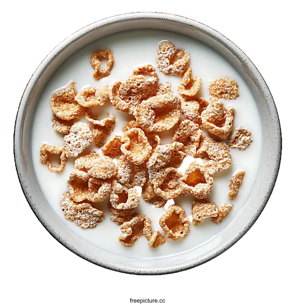 [Transparent Background PNG]Crispy Cereal in Milk Bowl Breakfast Food