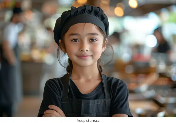Little girl in chef uniform with arms crossed
