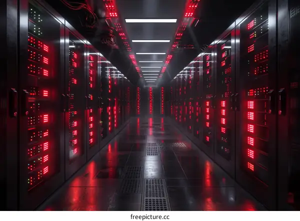 Futuristic Red Server Room