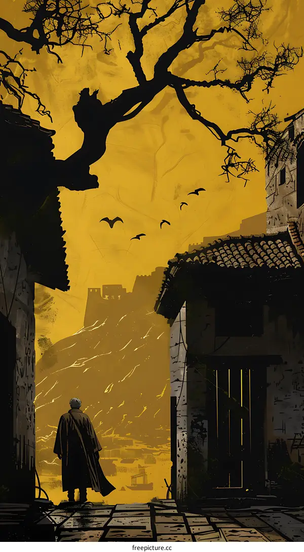 Silhouette of a Man Standing in Front of a City Wall