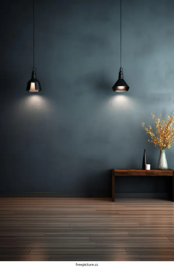 Modern Living Room with Blue Wall and Wooden Floors