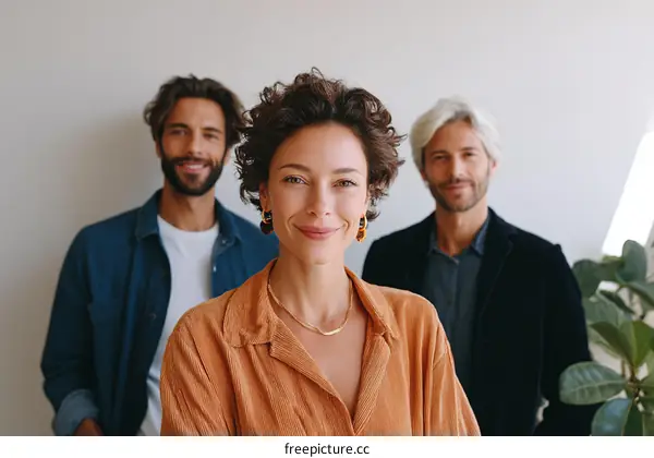 Three People Smiling Portrait in Casual Attire