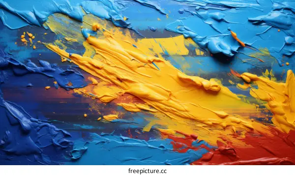 Abstract Oil Painting with Blue, Yellow, and Red