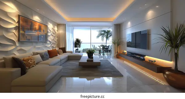 Modern Luxurious and Spacious Living Room Interior Design with Balcony