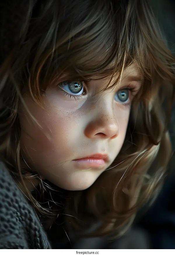 girl with freckles and green eyes looking away