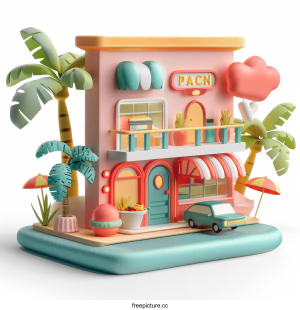 [Transparent Background PNG]A 3D illustration of a summer store