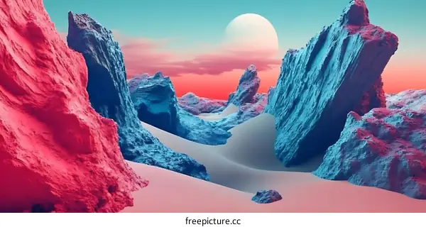 Abstract Landscape with Pink and Blue Rocks