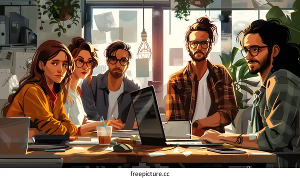 A group of young professionals having a meeting in a creative office space