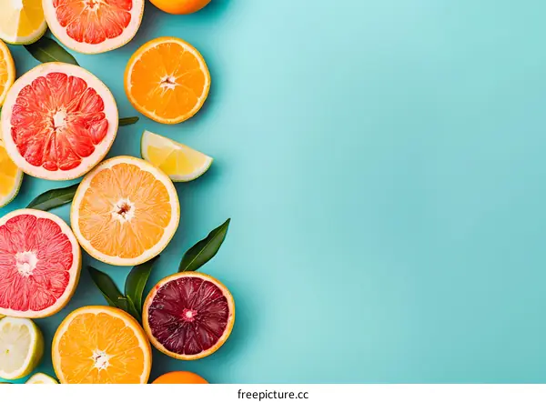 Citrus Fruits on a Blue Background