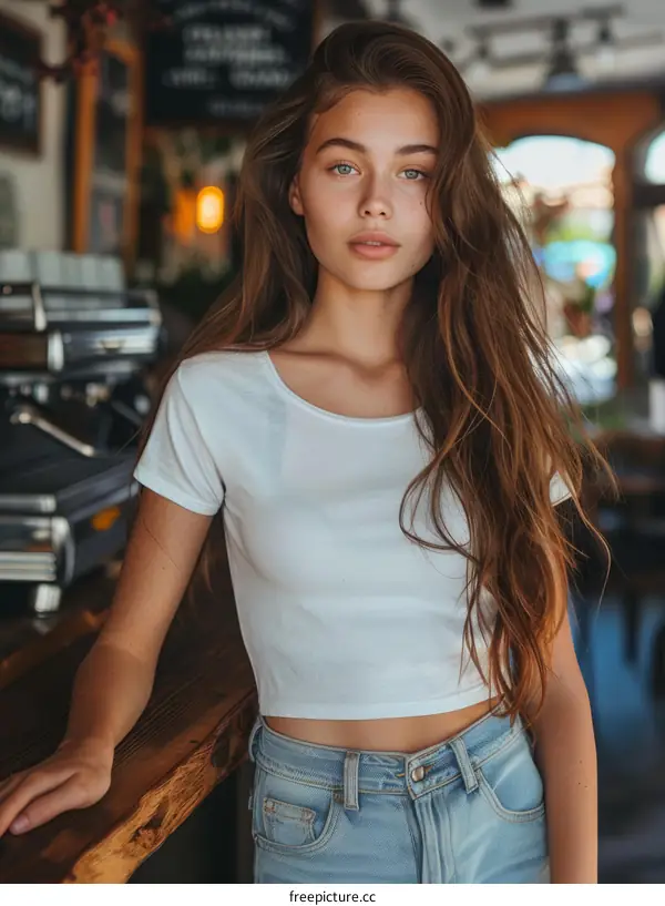 Young woman standing in cafe