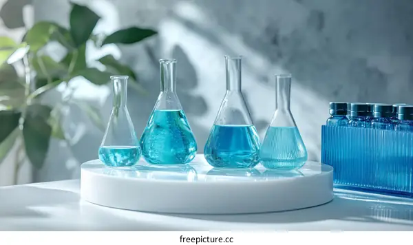 Laboratory Glassware with Teal Liquid