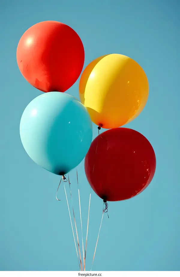 Four Colorful Balloons Against a Blue Sky