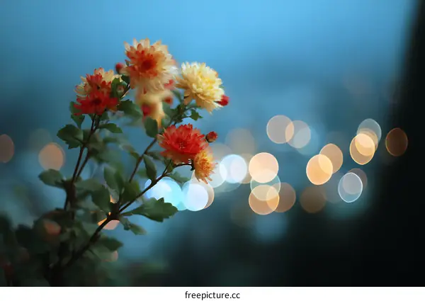 Autumn Flowers in the Evening City Lights