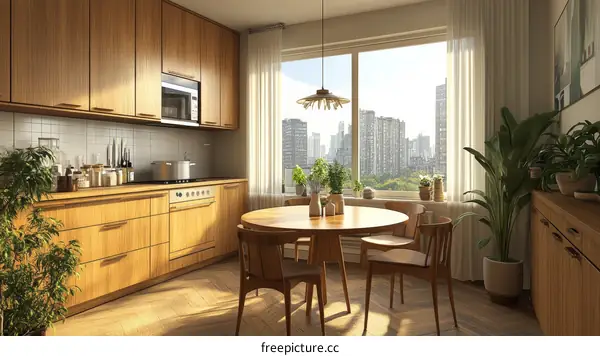 Modern City Kitchen Dining Room Illustration