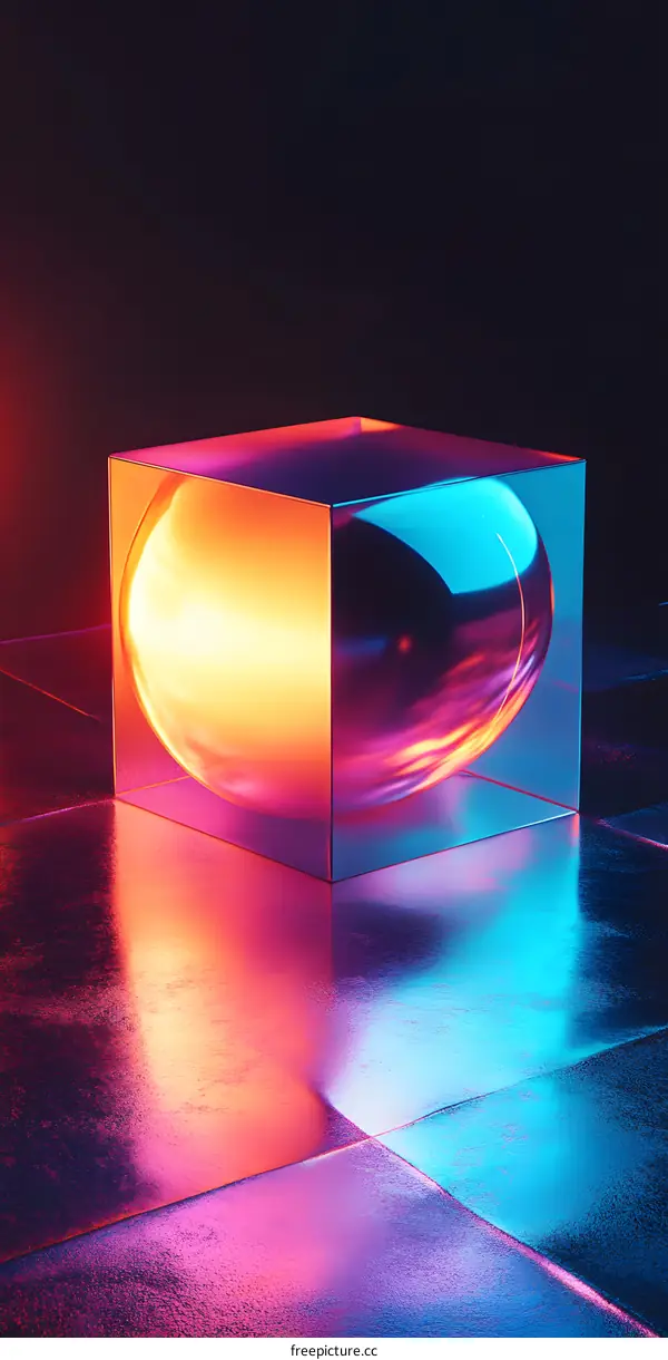 Abstract 3D Cube With Neon Lights