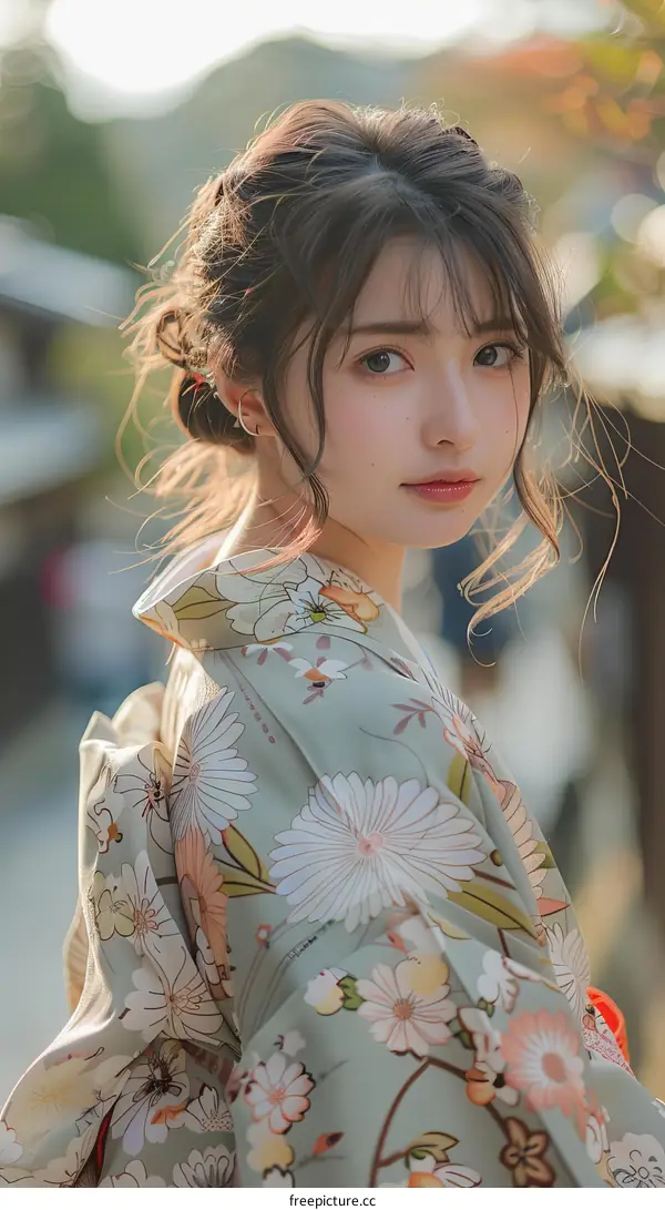 Beautiful Asian Woman in Traditional Japanese Kimono