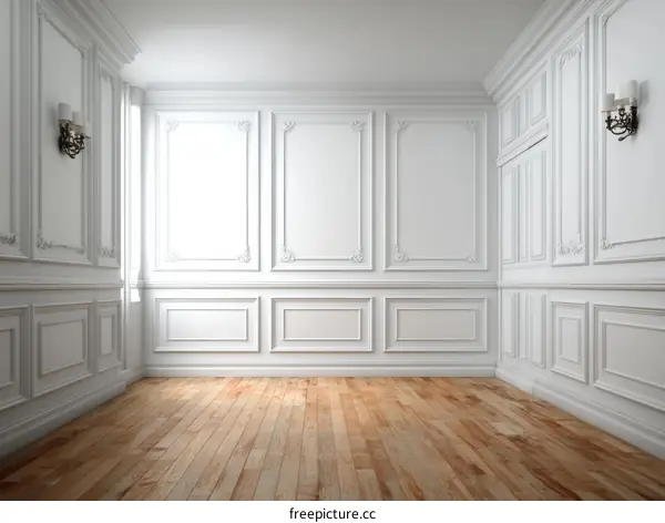 Elegant White Room Interior with Wood Floor
