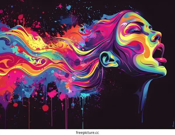 Colorful portrait of a woman with paint splashes