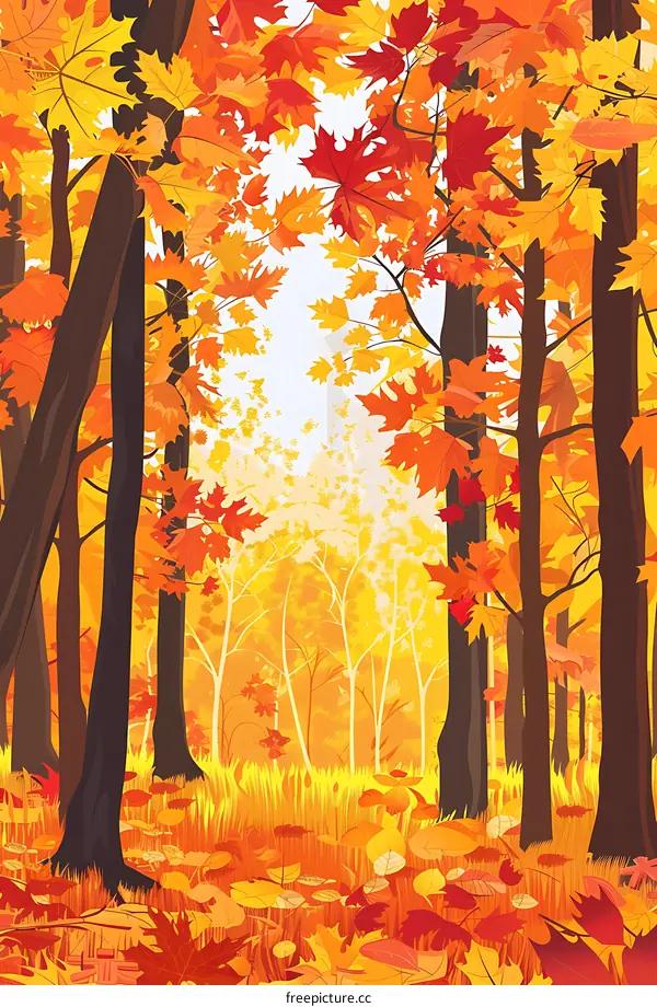 Fall Foliage in a Forest with Autumn Colors