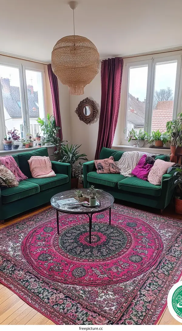 Cozy Living Room with Traditional Persian Rug