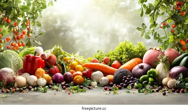 Assortment of Fresh Colorful Fruits and Vegetables