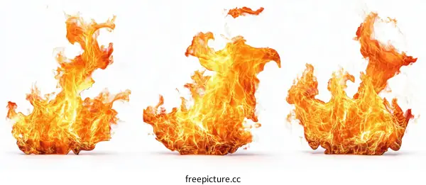 Three Flame Images Isolated on White Background