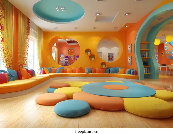 Colorful modern interior of a kindergarten classroom