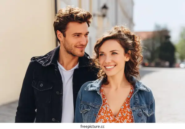 Couple Walking Outdoors in City