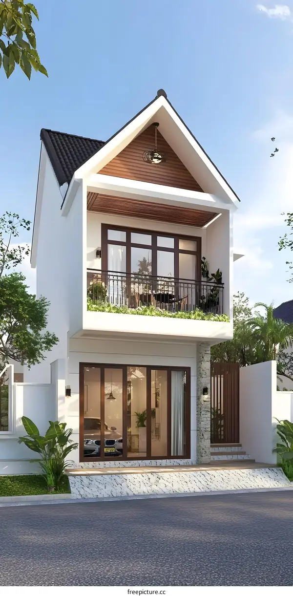 Modern Two Story House with Balcony and Garage