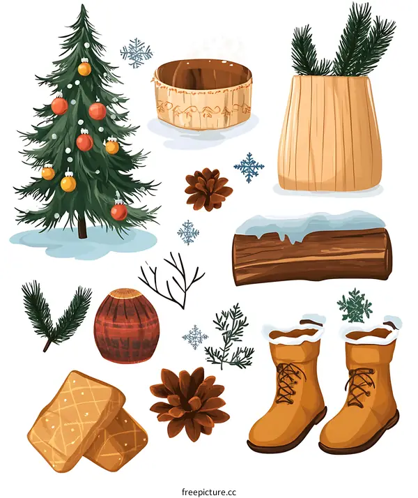 Winter Forest Elements Clipart Illustration