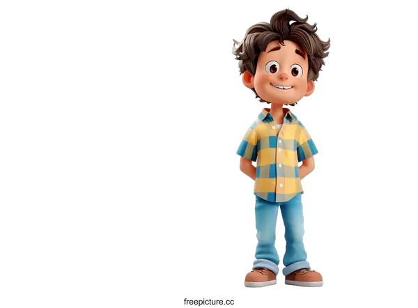 [Transparent Background PNG]A 3D rendering of a young boy smiling