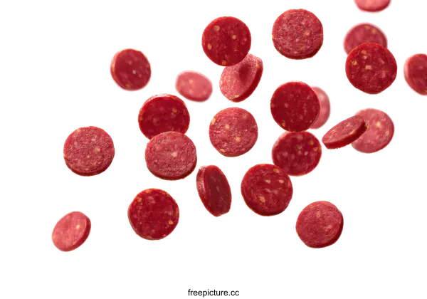 [Transparent Background PNG]Deliciously Sliced Sausages in Mid-Air